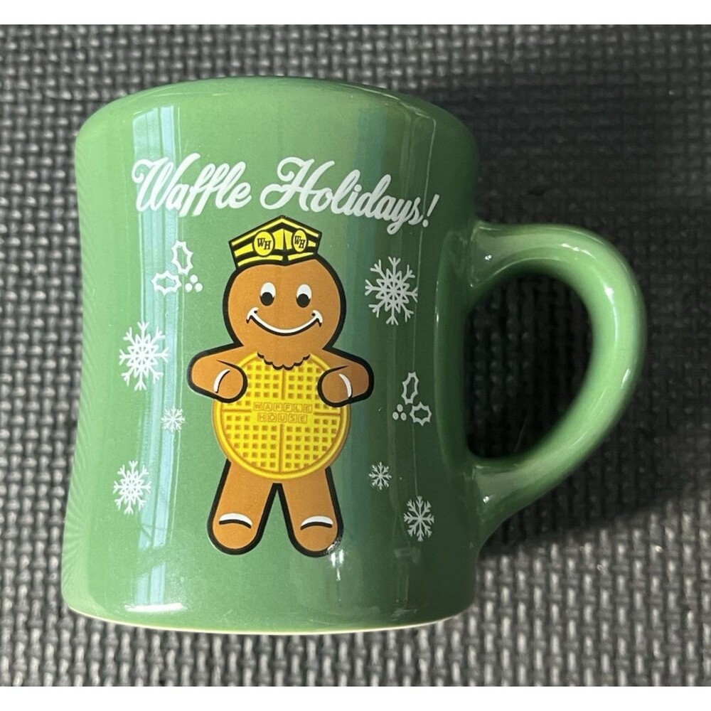 Waffle House 2016 Happy Holidays Gingerbread Man Heavy Green Ceramic Coffee Mug